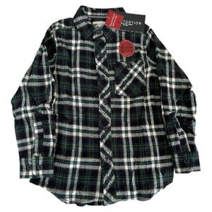 Distortion Brand Boys Plaid Shirt - Green and Black